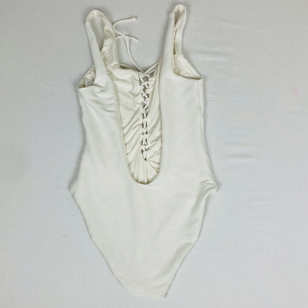 Onia “Bridget” white ribbed lace up low back one piece swimsuit. Small - Picture 4 of 6